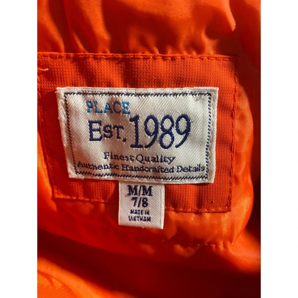 The Children's Place Puffer Jacket Kids M 7/8 Navy Orange Excellent Hooded Parka